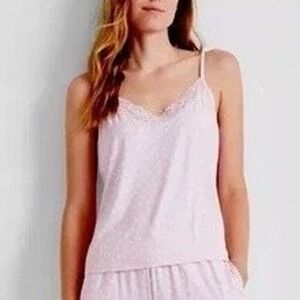 State Of Day Intimates Cami Top Womens L Pink Polka Dot Spaghetti Strap V-Neck